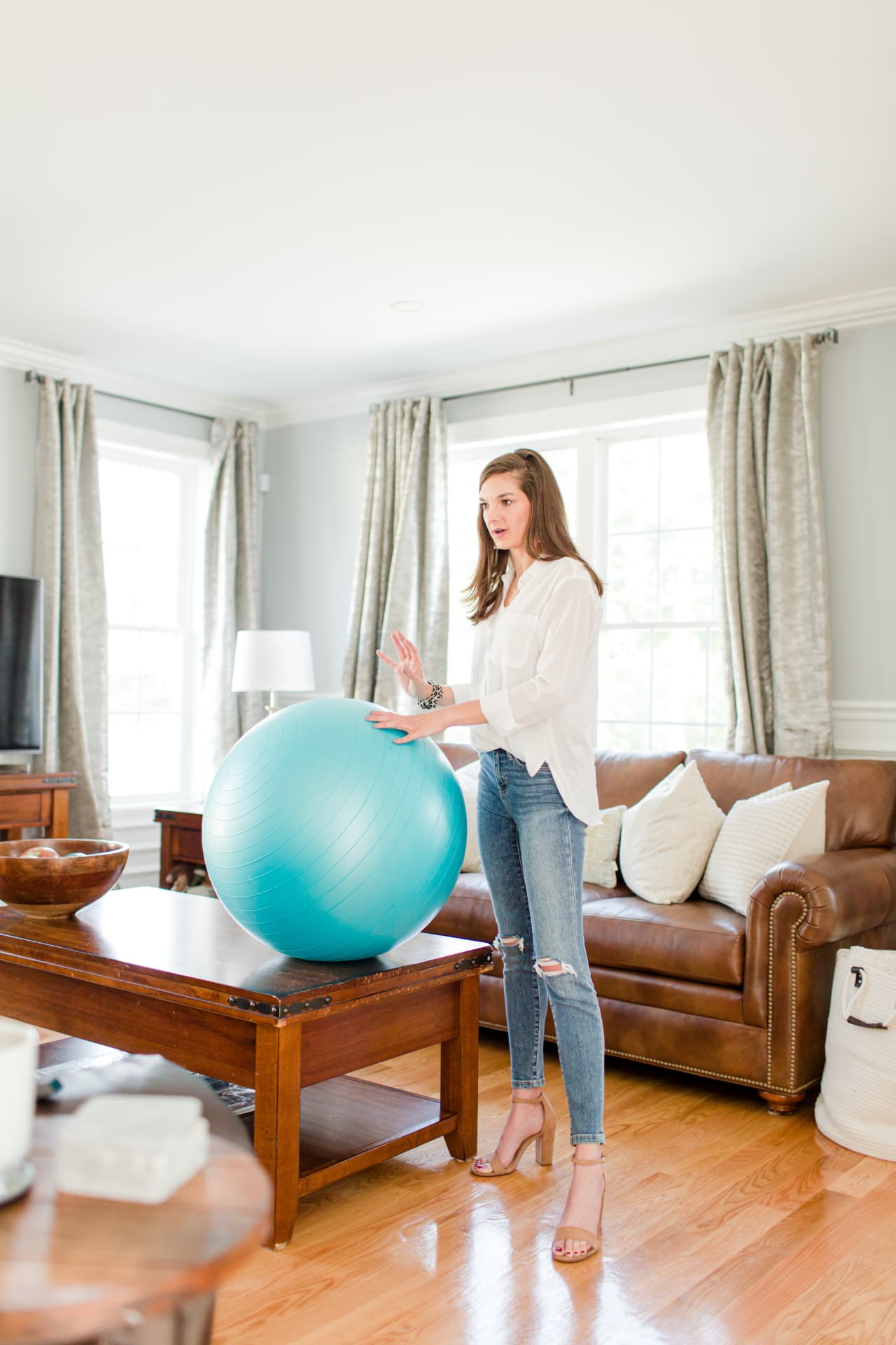 HeHe demonstrating a birth ball during a lesson